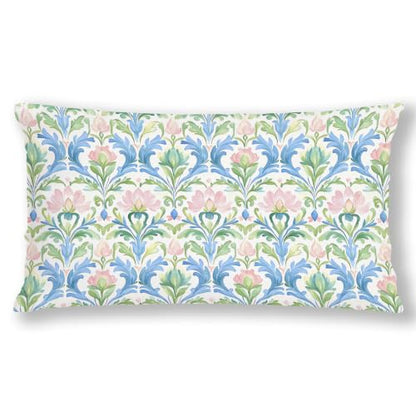 Blue and Green Floral Lumbar Pillow Cover 12x20 with Pink Variation