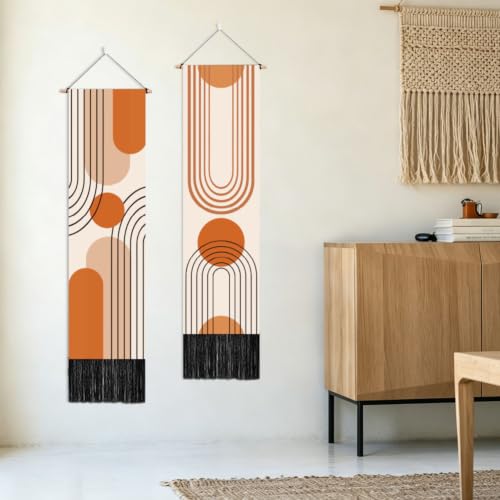 Vertical Tapestry Wall Art Decor Set - Boho Minimalist with Tassels, 2 Pieces