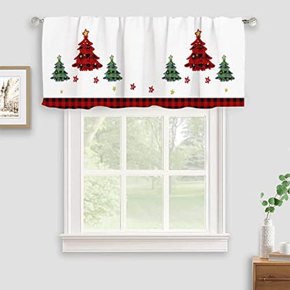 Christmas Valance Curtains for Windows, Red & White Holiday Kitchen Window Treatment - 54 x 18 inch - Variation 11