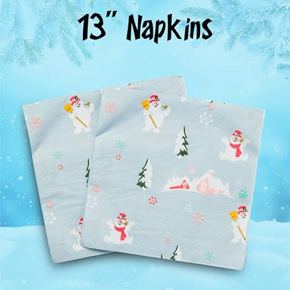Frosty the Snowman Party Tableware Set - 32 Pack Plates & Napkins with Christmas Scene - Variation: Plates + Napkins