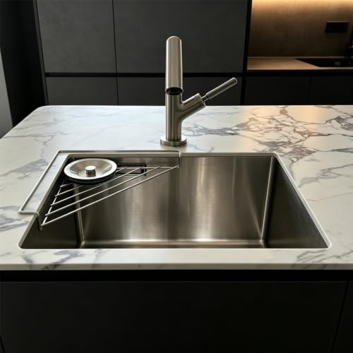 Sink Drain Organizer Rack with Raised Supports - Stainless Steel Corner Shelf A