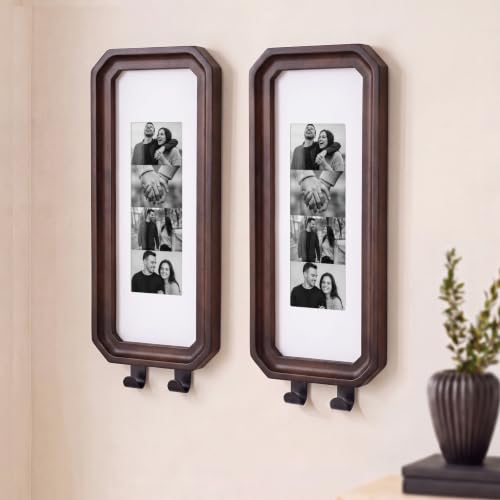 Oak Photobooth Strip Frame with Key Holder - Walnut, 2 x 6 Inch Set of 2