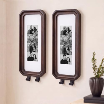 Oak Photobooth Strip Frame with Key Holder - Walnut, 2 x 6 Inch Set of 2
