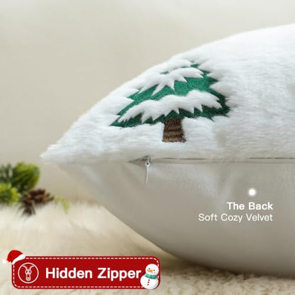 Artscope Christmas Throw Pillow Covers 18x18 Set of 2 - White Tree Design