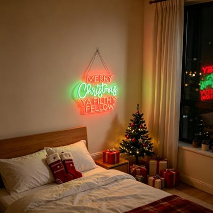 Merry Christmas Ya Filthy Fellow Neon Wall Sign - Dimmable USB Red Green LED Acrylic Decor - Variation of THIS listing