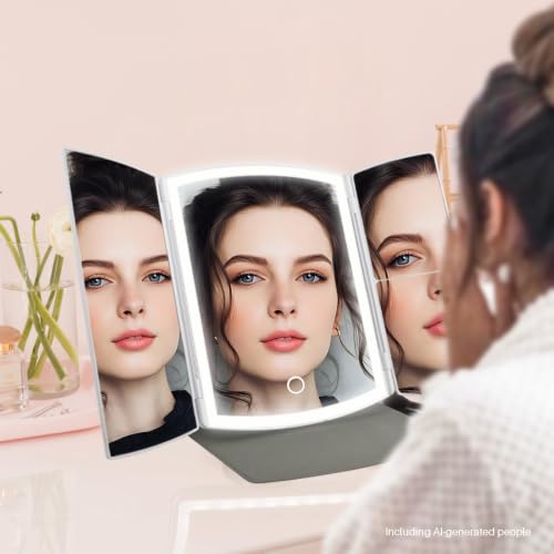 Makeup Mirror with Lights 2X/5X Magnification, Foldable Vanity Mirror - Jet Black