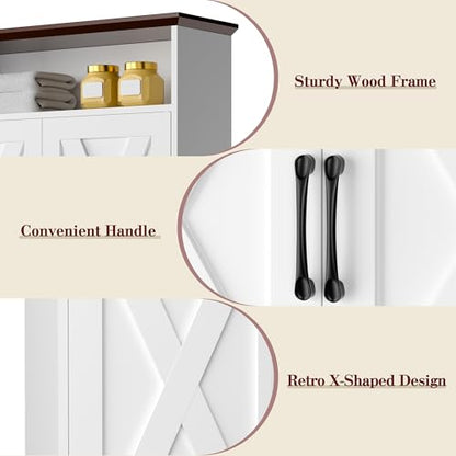 White Farmhouse Bathroom Wall Cabinet with Motion Sensor LED Light & Towel Bar