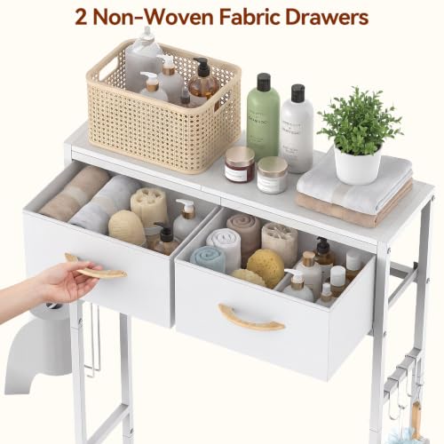White Over The Toilet Storage Cabinet with 2 Fabric Drawers Bathroom Organizer