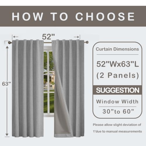 Grey PFAS Free Blackout Curtain Set 52x84 Inches - 2 Panels for Bedroom & Living Room