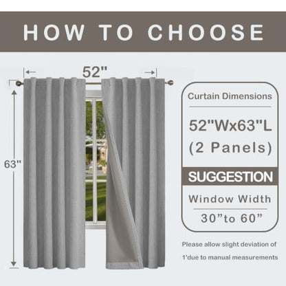Grey PFAS Free Blackout Curtain Set 52x84 Inches - 2 Panels for Bedroom & Living Room