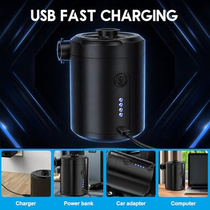 Rechargeable Electric Air Pump for Inflatables - Cordless Portable Inflator & Deflator with Nozzles