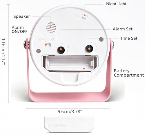 Pink 3.5-Inch Retro Analog Alarm Clock Silent Metal Table Desk Clock with Light