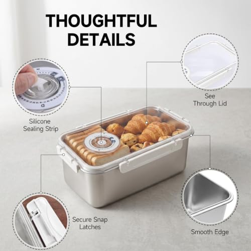 Large Stainless Steel Bread Storage Box with Lid - 1.59 Gallon Capacity