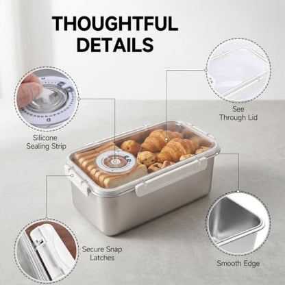 Large Stainless Steel Bread Storage Box with Lid - 1.59 Gallon Capacity