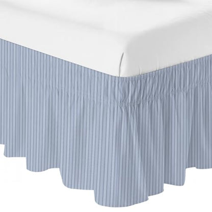 King Size Sky Blue Striped Bed Skirt - 16 Inch Drop, Wrap Around, Easy Fit