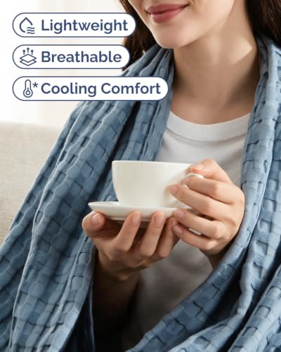 Cooling Waffle Blanket for Hot Sleepers - King Size, Dusty Blue, 108x90 - Variation 07