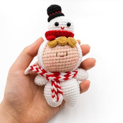 Snowman Christmas Crochet Doll - Handmade Holiday Knitted Plush Ornament