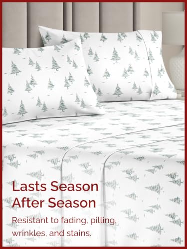 CGK Unlimited Christmas Sheet Bedding Set - Green Xmas Trees, Split King Size Variation 62