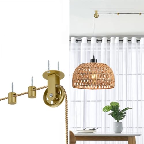 Gold Pulley Wheel for Pendant Lights & Ceiling Fans, Swag Hook Kit