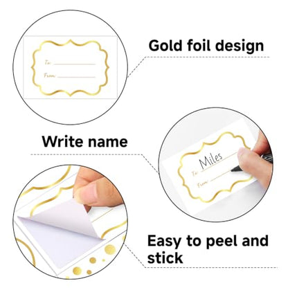 Alynta Christmas Gift Tags Stickers Gold Foil 120Pcs 3x2 Inch To & From