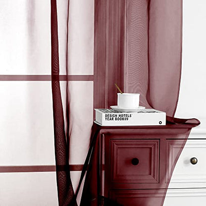 OWENIE Extra Long Sheer Curtains 120 Inches Long, Burgundy Sheer Curtain, Voile Rod Pocket Panels for Bedroom and Living Room (42 x 120 inches Long, Set of 2, Burgundy)