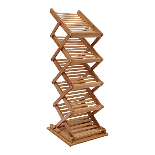 5-Tier Foldable Bamboo Magazine Rack Floor Stand - 56 Inch Storage Organizer