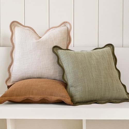 22x22 Inch Set of 2 Decorative Scalloped Textured Throw Pillow Covers Dusty Sage Green