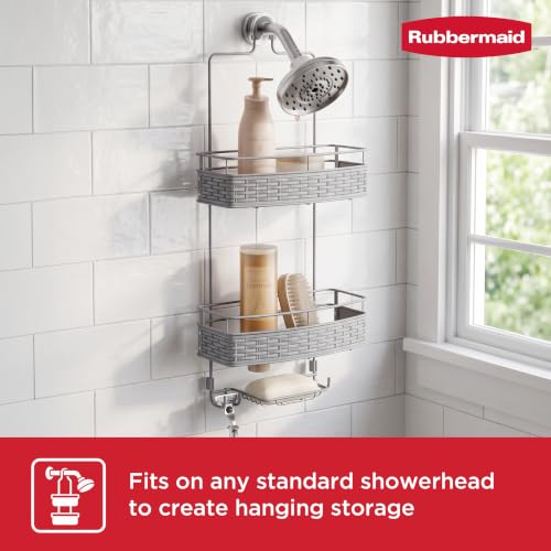 Rubbermaid Hanging Shower Caddy Gray Rust-Resistant Bath Organizer with Shelves & Hooks