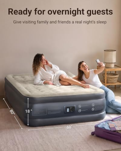 Grey Queen Air Mattress with Built-in Pump, 18-Inch Elevated, Leak-Proof Support