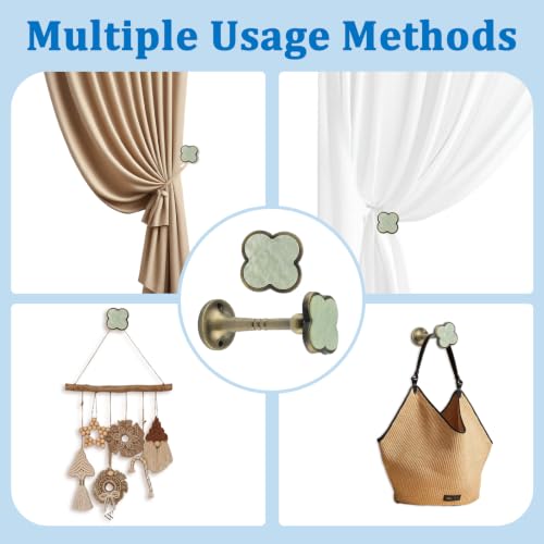 Black Antique Bronze Four Leaf Clover Curtain Hooks 2Pcs - Mother of Pearl Decor