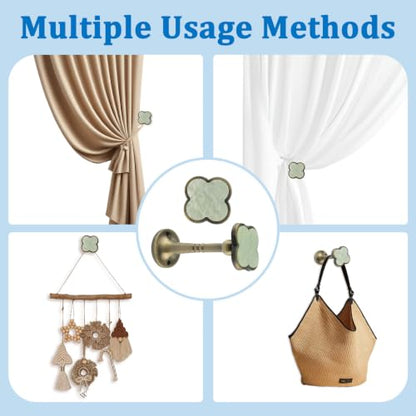 Black Antique Bronze Four Leaf Clover Curtain Hooks 2Pcs - Mother of Pearl Decor