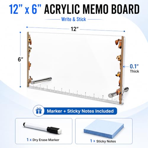 Monitor Memo Board Cartoon Peeking Dog Border Acrylic Desk Note Holder - Staring Dogs