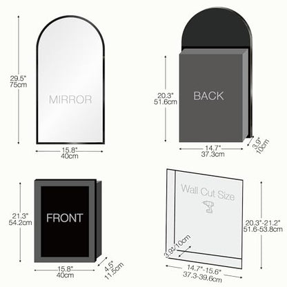 LED Illuminated Bathroom Medicine Cabinet with Anti-Fog Mirror - Recessed or Surface Mount, Black, 29.5"H x 15.7"W
