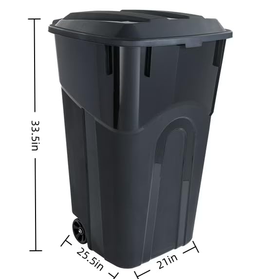 32 Gallon Heavy Duty Plastic Trash Can with Lid and Rugged Wheels - Black