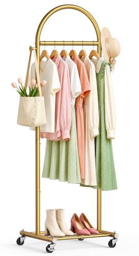 MISSLO Gold Small Clothes Rack 18-Inch Arched Style with Wheels and Shelves