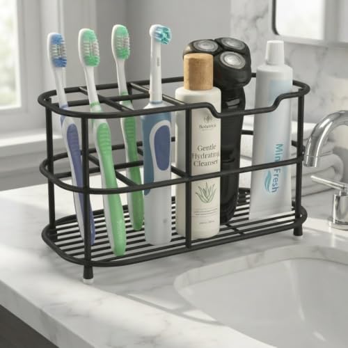 Large Matte Black Bathroom Toothbrush Holder - 6.9 Inch