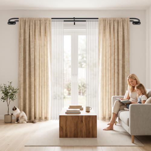 Black Double Curtain Rod 36-120 Inch Adjustable Wrap-Around Window Rods