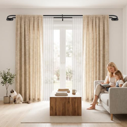 Black Double Curtain Rod 36-120 Inch Adjustable Wrap-Around Window Rods