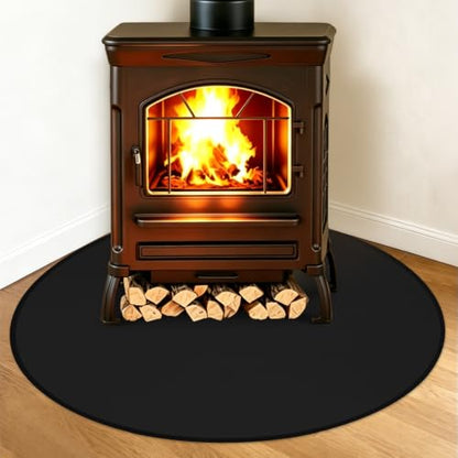 Fireproof Teardrop Rug for Wood Stove Protection - Black, 3'4" x 3'4"