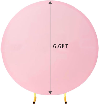 Skiennix 6.6 FT Round Backdrop Cover - Pink Spandex Wedding Circle Arch for Baby Showers & Parties