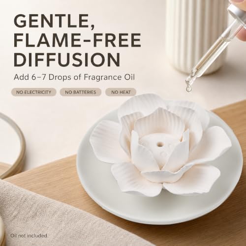 Lotus Ceramic Incense Holder for Sticks and Essential Oil Diffuser - Passive Home Decor