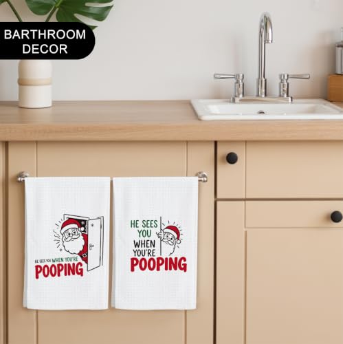Christmas Bathroom Hand Towel Set - Funny Santa Decor Gifts