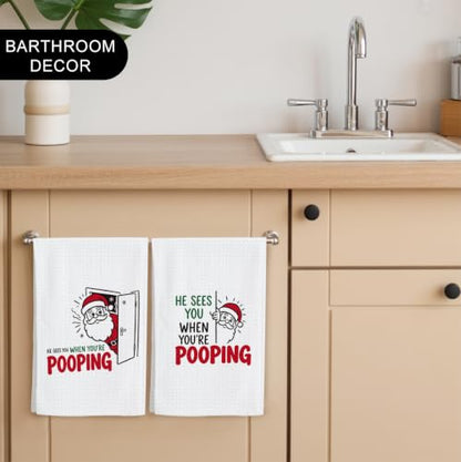 Christmas Bathroom Hand Towel Set - Funny Santa Decor Gifts
