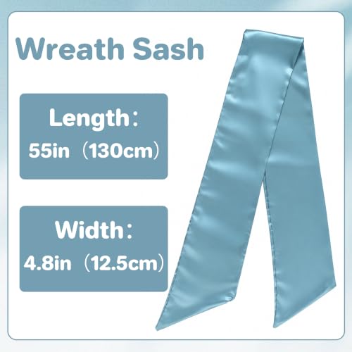 Blue Satin Wreath Sash for Front Door Christmas Decor - 4.5 x 56 Inches