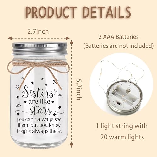 Stars Sisters Mason Jar Night Light - Sister Gift from Sister Birthday Christmas