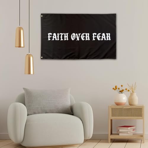 Faith Over Fear Inspirational Religious Flag 3x5 Ft Indoor Wall Banner - Black Variation F-Faithblack