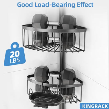 KINGRACK Fan-Shape 4-Tier Tension Pole Shower Caddy Corner Shelf Black
