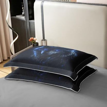 Black Blue Twin Duvet Cover Set for Kids Boys Girls Wildlife Cotton Breathable 2Pcs