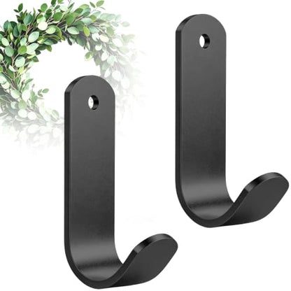 Heavy-Duty Adhesive Wreath Hanger 2 Pack - Black, Reusable Door & Window Hook