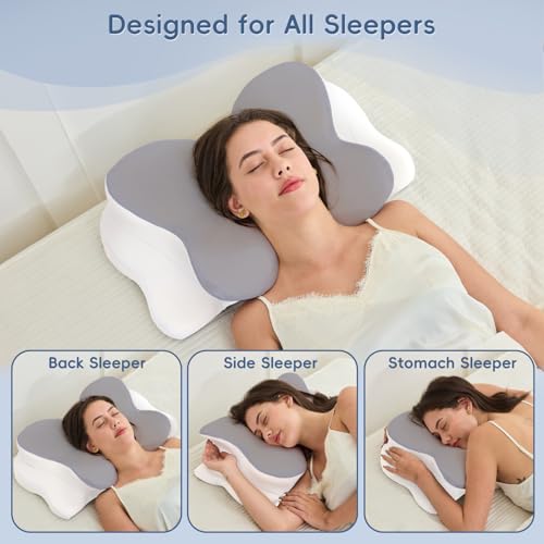 Memory Foam Cervical Neck Pillow with Dual Height Support - Grey